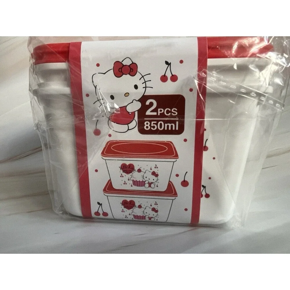 2Pcs Hello Kitty Food Container Smiles From The Heart Print BPA Free 850ml